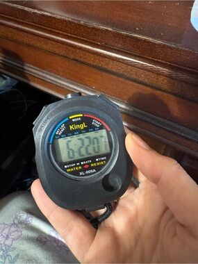Fire King Black Digital Stopwatch with Colored Dial Accents